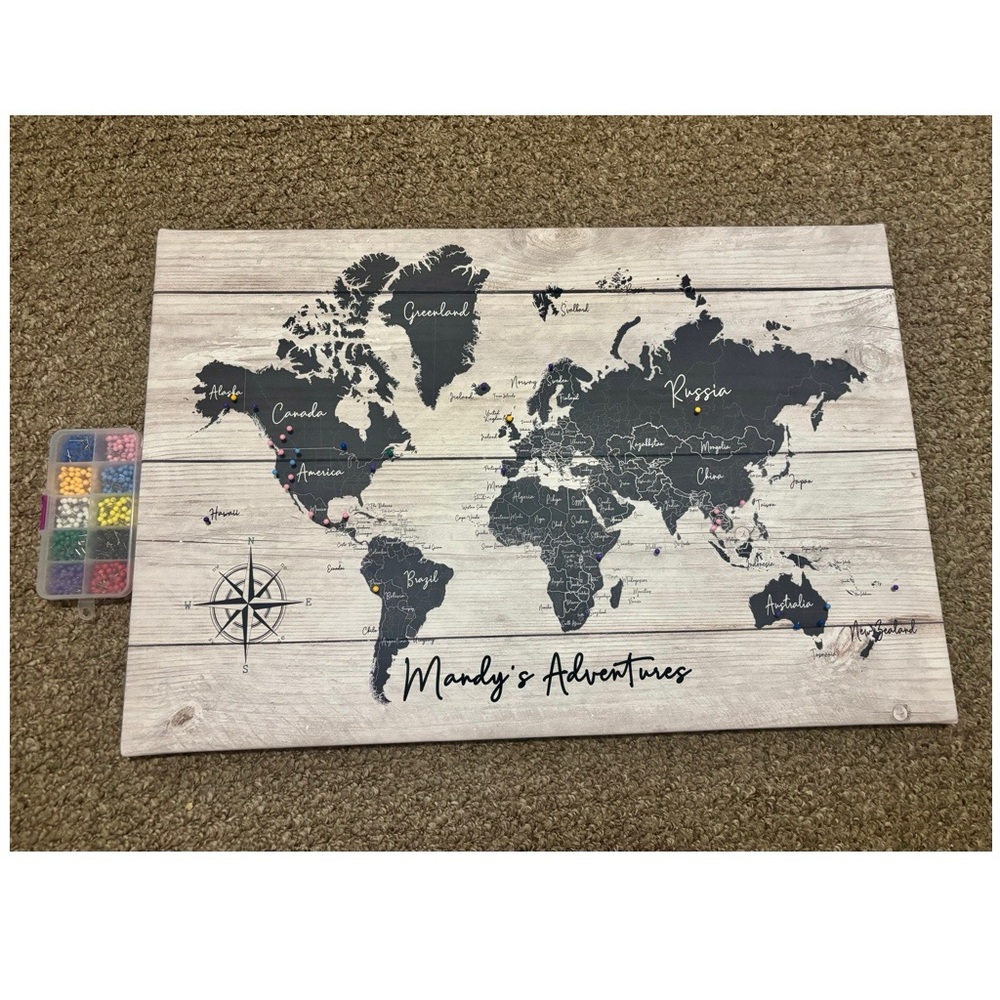 Personalized (Mandy) World Map Canvas Art with Black and Gray Tones ♡